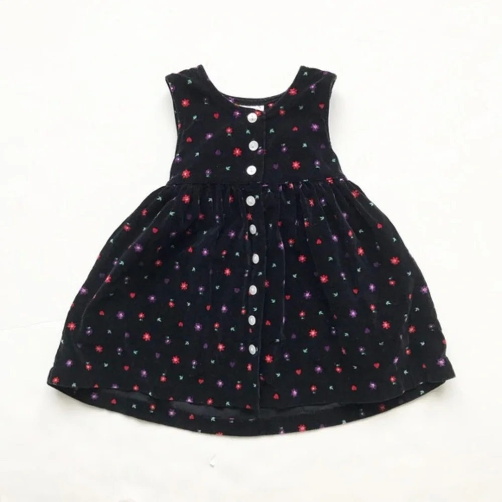 Vintage Oshkosh black velvet floral print dress 2T